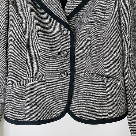 Trina Turk black white silk wool button preppy academia office blazer medium - Picture 3 of 8